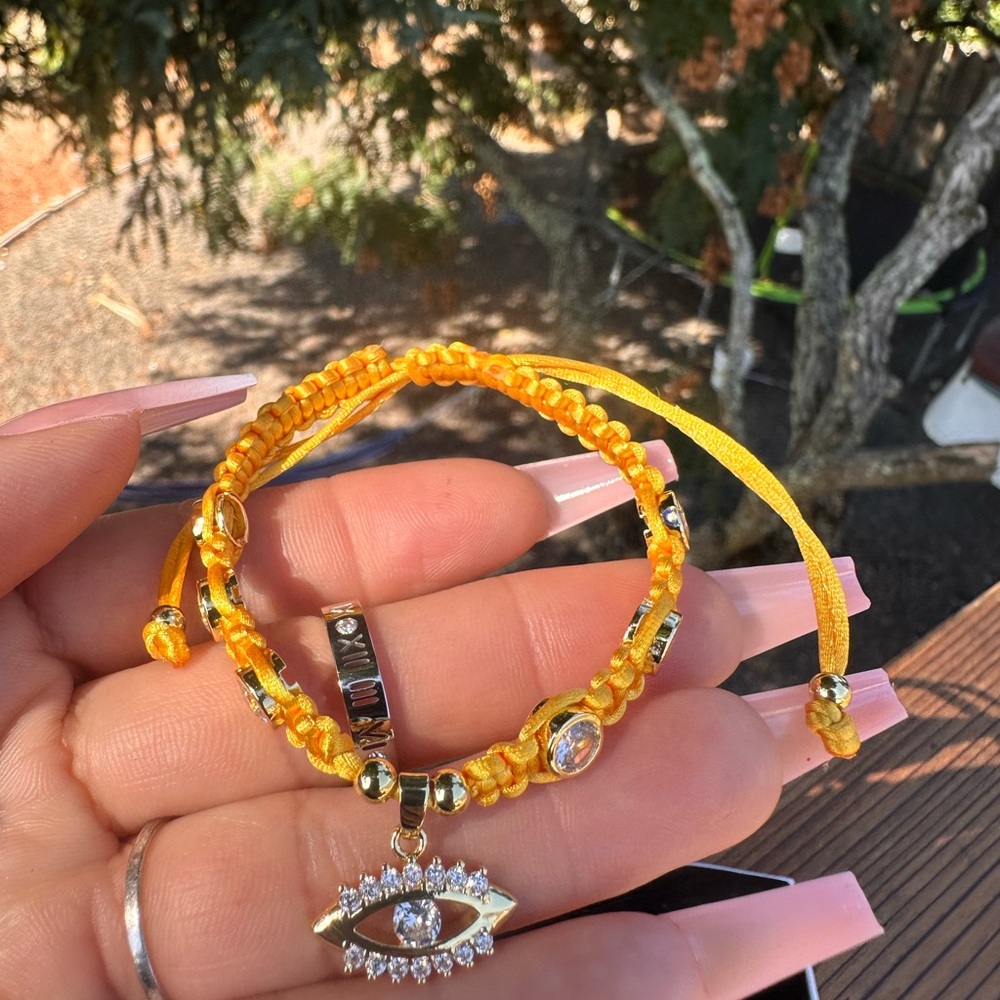 Yellow Evil Eye Bracelet with Gold Filled Beads